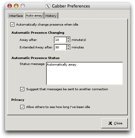 Gabber2 Auto-away preferences